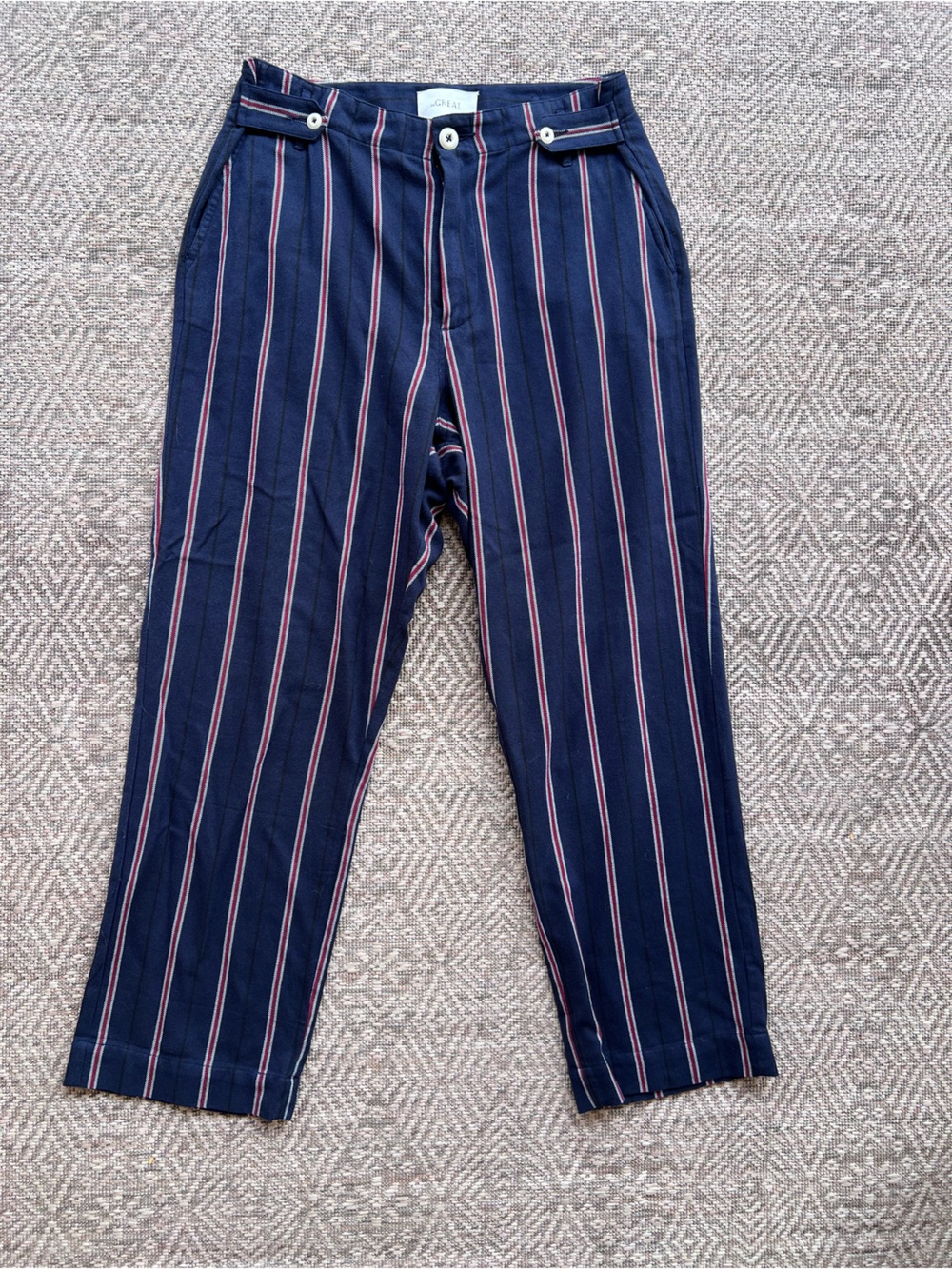 The Great Navy Striped High Rise Pleated Trousers Pants Size 28 Cinch Waist